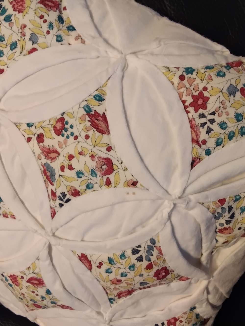 3923 Handmade Cathedral Window Floral Throw Pillow - Cream & Multi - Picture 2 of 3